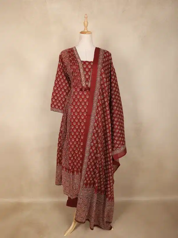 Elegant Maroon Printed Kurta Set with Dupatta