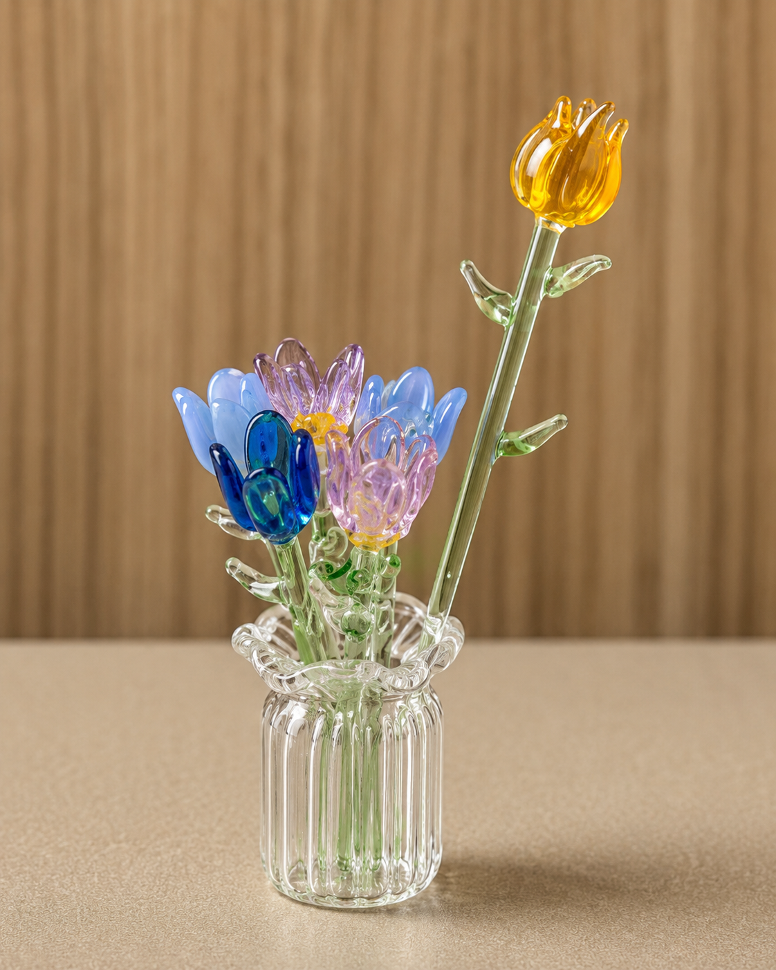Miniature Glass Flower Vase Set | Handmade Crystal Glass Flower Decoration | Cute Desktop & Home Decor Gift