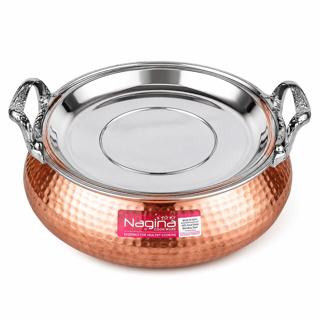 Nagina Hammered Stainless Steel Copper Finish Serving Casserole with Lid & Handles | Premium Food Serving Dish | Elegant Kitchen & Dining Ware