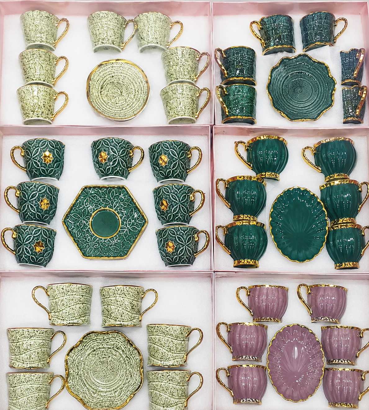 Luxury Ceramic Tea Cup & Saucer Set | 6 Cups with Matching Serving Plate | Gold Rim Coffee Mug Gift Set | Premium Porcelain Tea Set