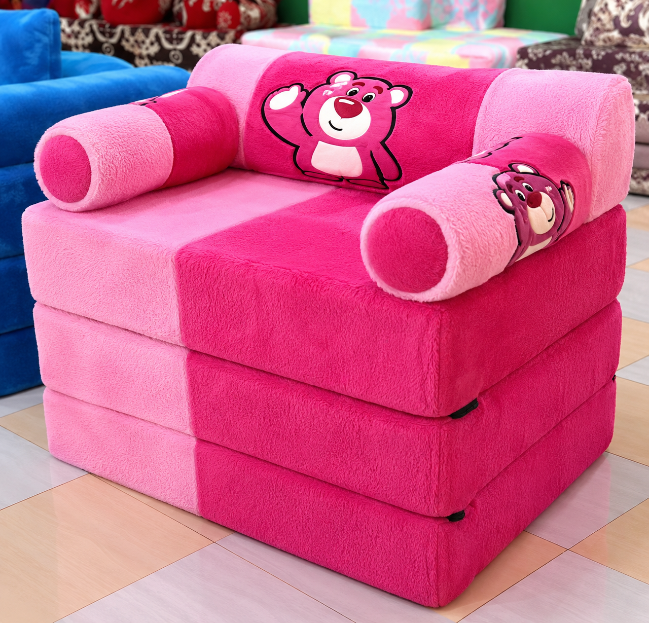 Kids Foldable Plush Sofa Cum Bed | 2-in-1 Convertible Foam Chair | Cartoon Baby Seating Couch | Soft Toddler Sofa