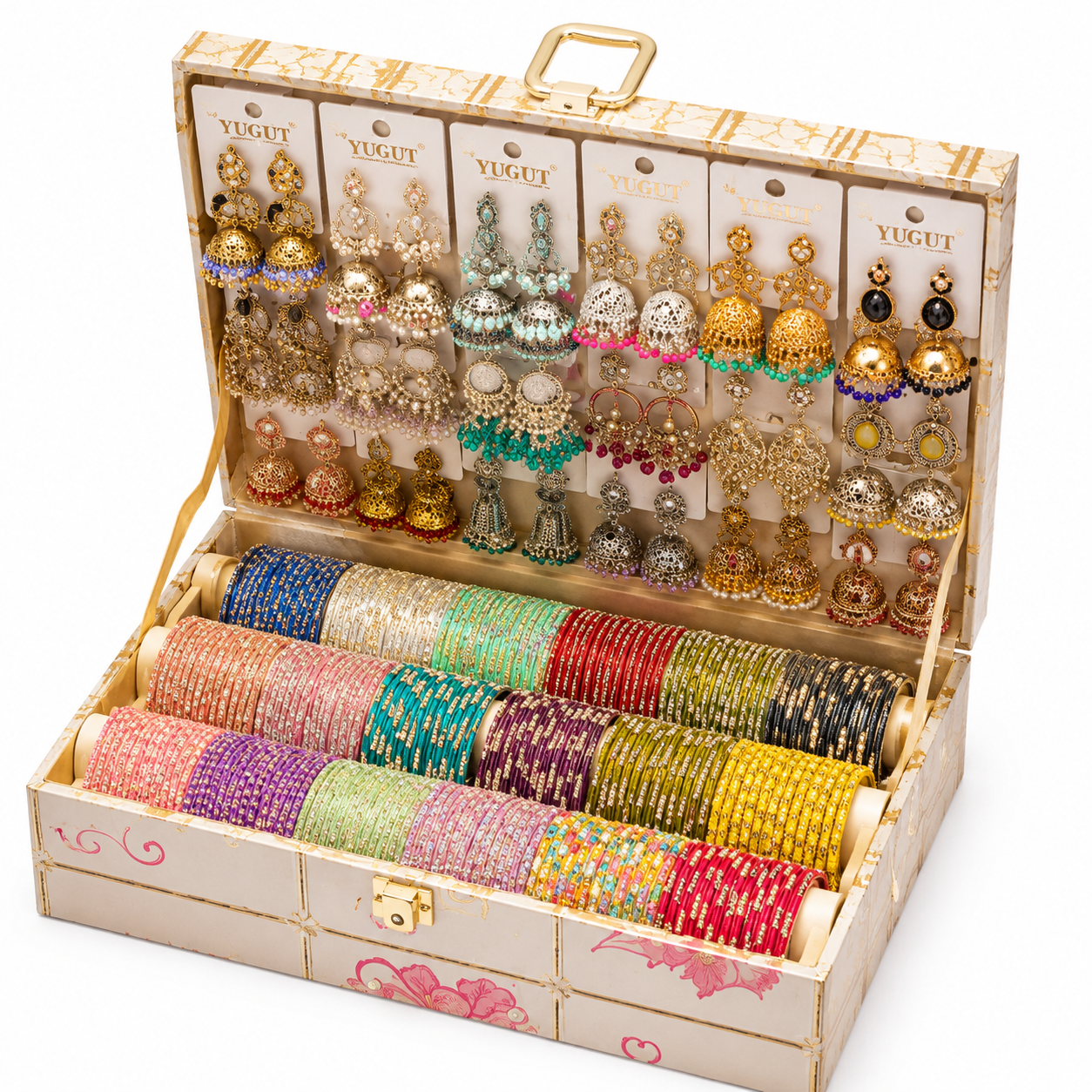Premium Bridal Bangle & Jhumka Jewelry Gift Set – Traditional Ethnic Bangles with Earrings Collection