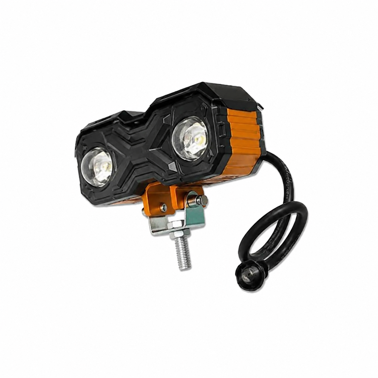 Dual LED Motorcycle Fog Light | Waterproof High Brightness Driving Light | Universal Bike Auxiliary Headlight (Black & Orange)