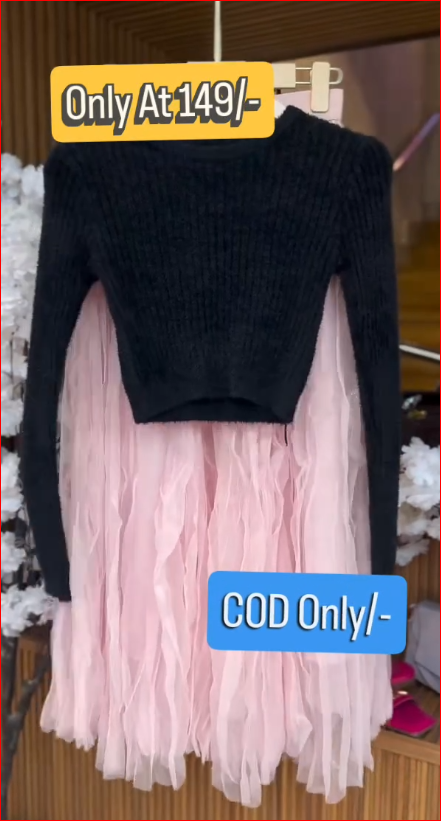 Chic Black Ribbed Sweater with Blush Crinkle Maxi Skirt Set